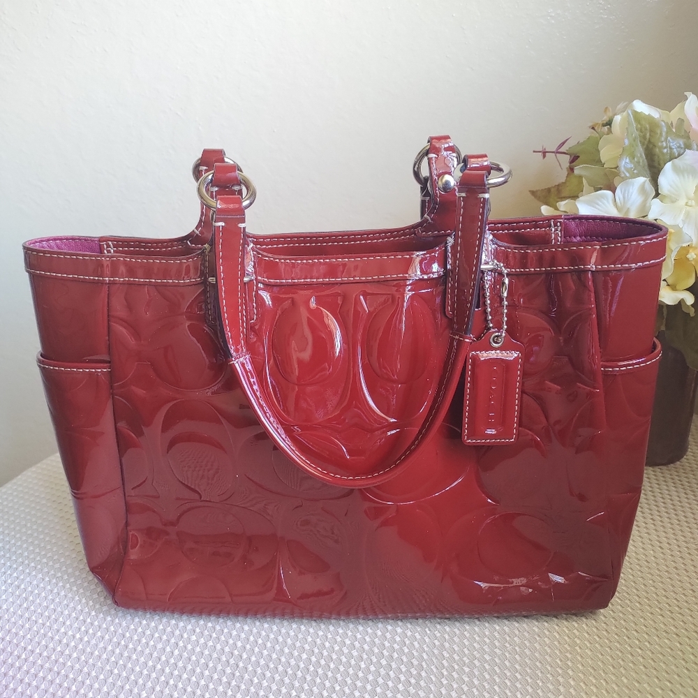 Coach Signature Patent Leather Tote